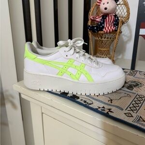 ASICS Women's White and Neon Green Sneakers